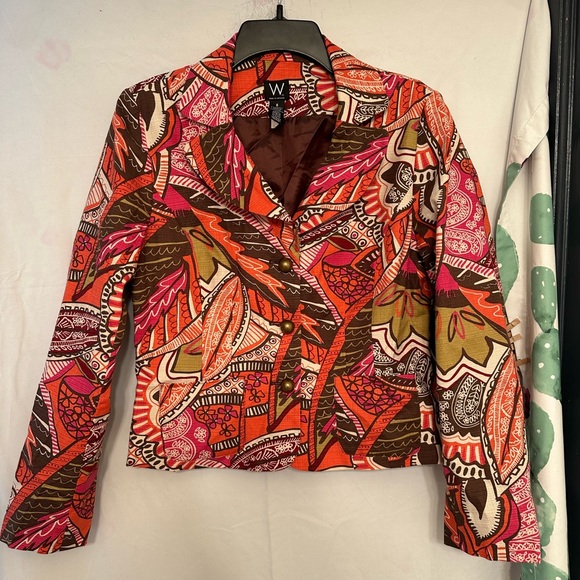 W Work to Weekend Women’s Orange Pink Floral Pockets Ruffle Back Blazer Jacket 6 - Picture 1 of 14
